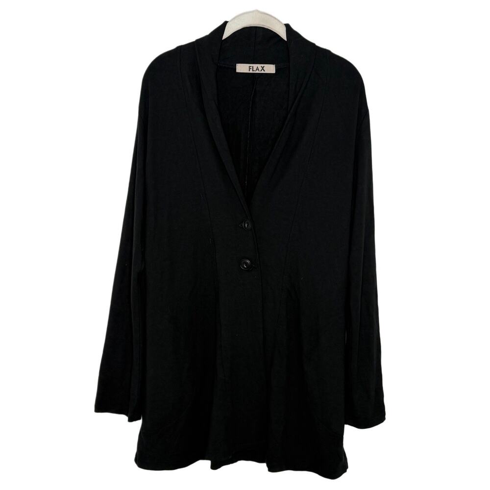 FLAX Womens Rayon Black Artsy Two Button Stretch Comfort Cardigan Size M